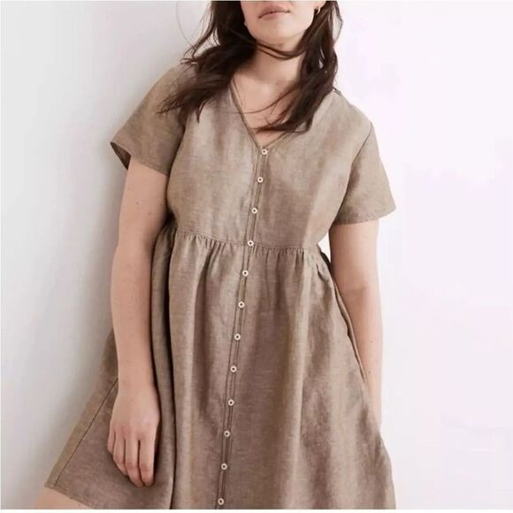 Madewell Mini Dress Linen Blend Button Front Alexandra Size Medium Pockets NEW - Picture 1 of 17